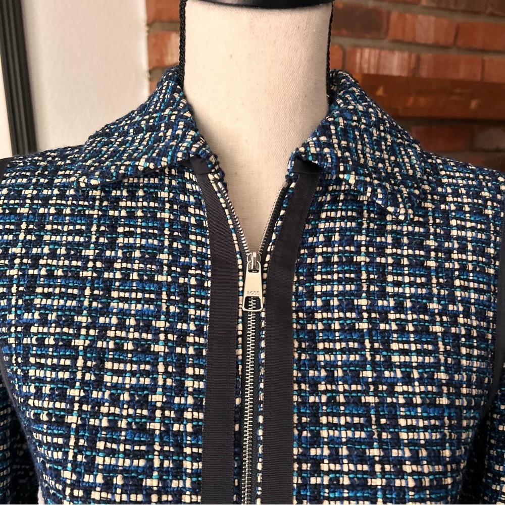 Hugo Boss Janopus Zip Front Tweed Blazer Jacket in Navy Blue Sz 4 - Picture 4 of 12